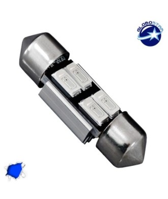 GloboStar® C5W 40154  Λάμπα Αυτοκινήτου  FESTOONLED 31mm Can Bus με 4 SMD 5630 2.5W DC  180° 12V Μπλε